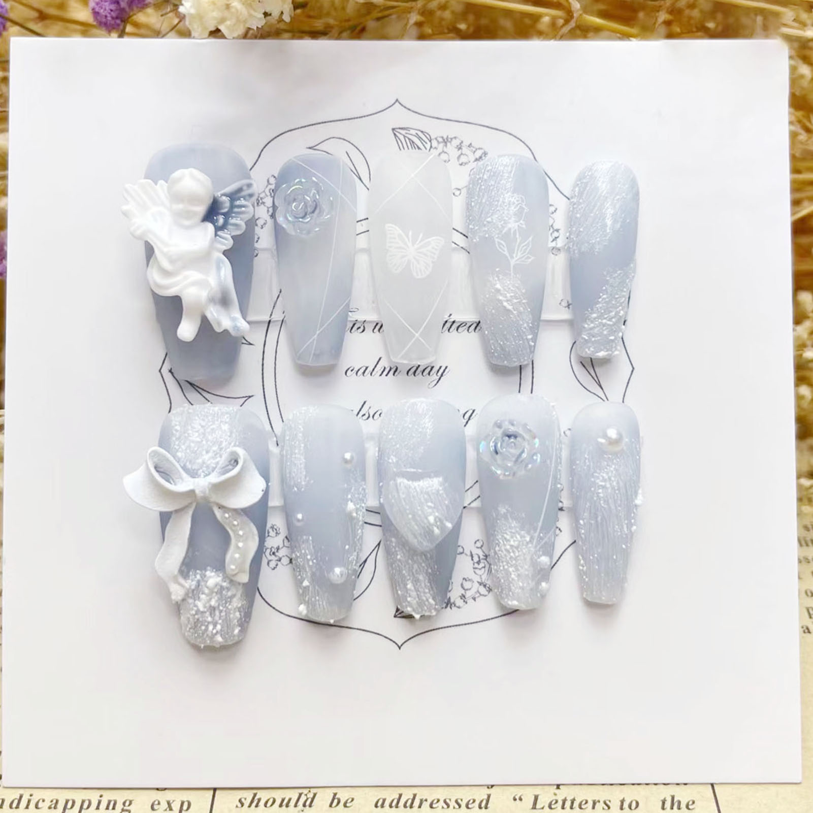 Plester 3D kuku palsu Angel me - Pressed Flower Art ulasan dan harga